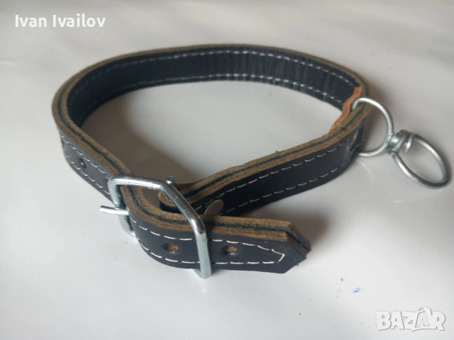 Двойно шита кожена каишка 60см за куче – ширина 2.5см, с върток