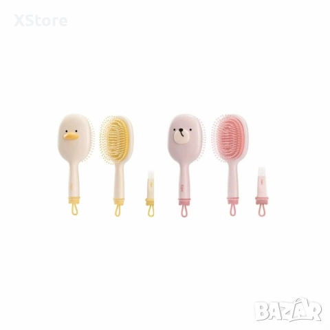 Четка за коса с четчица за почистване в два забавни варианта
