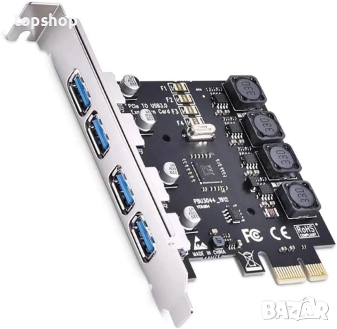 Нова 4-портова PCIE USB 3.0 карта Super Speed 5Gbps PCI Express (PCIe) разширителна карта ...