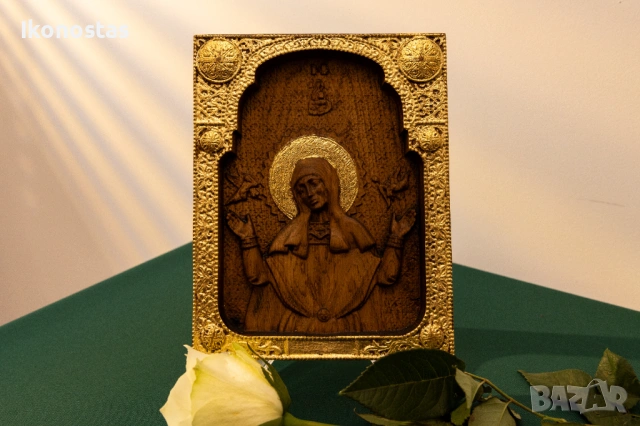 Релефна икона на Пресветата Майка Богородица, дъб, снимка 6 - Икони - 53223499