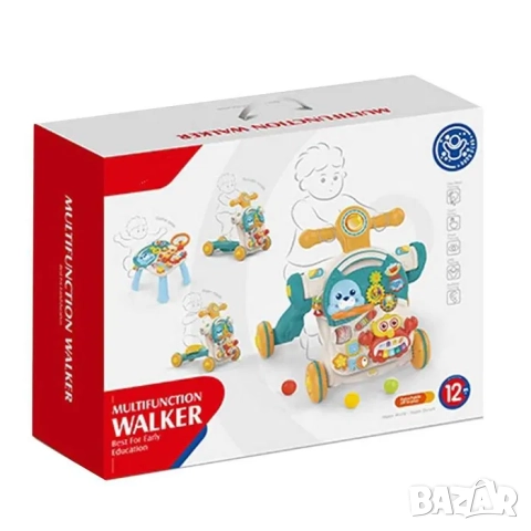 Мултифункционална проходилка, уокър 4в1, масичка, тротинетка за момче , син цвят, снимка 9 - Проходилки - 52071811