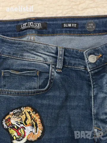 Мъжки дънки Leif Nelson Slim Fit W29/L32 – с нашивки и ефектни детайли, снимка 3 - Дънки - 55879242