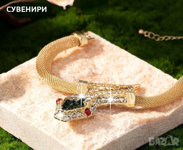 Гривна със змия в два цвята: златист и сребрист, снимка 5 - Гривни - 50522167