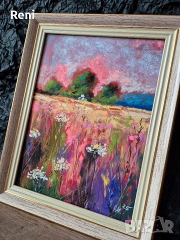 Залез, картина оригинал, пастел, снимка 2 - Картини - 52586662