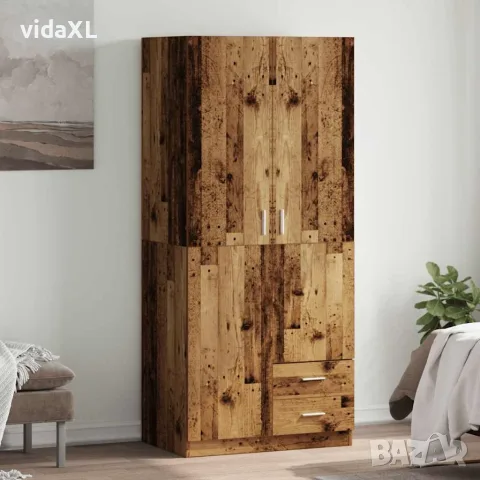 vidaXL Гардероб, старо дърво, 80x52x180 см, ПДЧ（SKU: 855886）, снимка 2 - Гардероби - 56135382