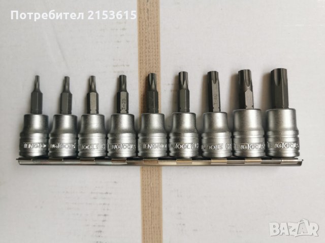 teng tools тенг 9 броя 3/8 вложки с торкс звезди хром ванадий комплект, снимка 2 - Други инструменти - 35210284