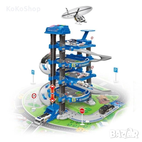 Детски гараж на шест нива с девет коли и хеликоптер-92x46x71 см., снимка 3 - Коли, камиони, мотори, писти - 52990067