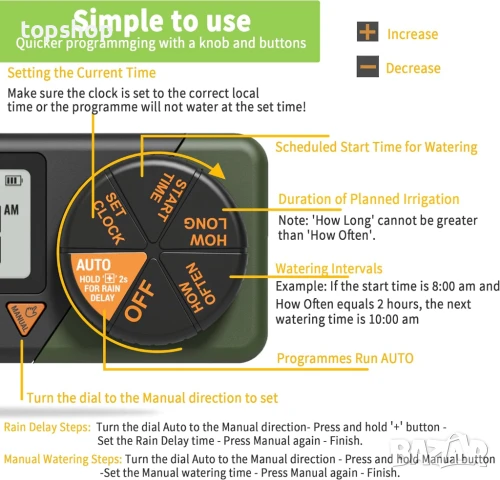 НОВ Таймер за поливане Diivoo със седмични и дневни програми, забавяне при дъжд дъжд, ръчно поливане, снимка 3 - Градински инструменти - 50742094