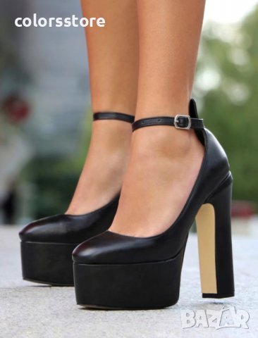 Обувки на ток - черна кожа - VT1
