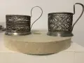Поставки за чаши посребрен ръчна изработка  произведено в СССР 1960 години  филигран цена за брой , снимка 1