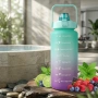 Голяма спортна бутилка за вода 2L, Без BPA, с мотивационни надписи и вградена сламка, снимка 7