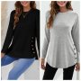 Дамска едноцветна ежедневна блуза с копчета и падащо рамо, 2цвята - 023, снимка 1 - Блузи с дълъг ръкав и пуловери - 42400577