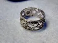 Стар АВТОРСКИ ХУДОЖЕСТВЕНО ОРНАМЕНТИРАН АЖУРЕН СРЕБЪРЕН ПРЪСТЕН СРЕБРО 835 МАЙСТОРСКА РАБОТА 8489, снимка 2