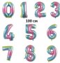 100 см 0-9 преливащ цвят срецифра число години балон Рожден ден фолио фолиев фолиева за юбилей, снимка 1