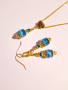Разкошен комплект обеци и колие с лазурно сини камъни Хризоберил-Котешко око и орнаменти цвят злато , снимка 3