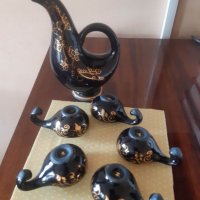 Рядка находка. Винтидж комплект от 5 чаши и стомна  Black Ceramic , снимка 8 - Антикварни и старинни предмети - 39646472