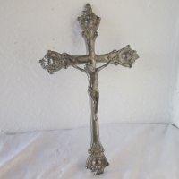 32 см голям кръст разпятие Исус орнаменти метал икона религия пано , снимка 1 - Антикварни и старинни предмети - 28872644