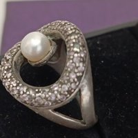 Красив сребърен пръстен с перла и камъни #61МН, снимка 7 - Пръстени - 44404257