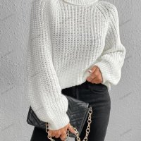 Дамски ежедневен широк пуловер с висока яка и цепка, 5цвята - 023  , снимка 6 - Блузи с дълъг ръкав и пуловери - 42911716