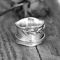 Голям сребърен пръстен с роза, снимка 3 - Пръстени - 37867846