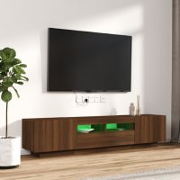 Комплект ТВ шкафове от 2 части с LED кафяв дъб инженерно дърво, снимка 4 - Шкафове - 39726492