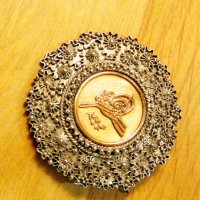 Старинна сребърна  османска муска проба 900, медальон, брошка с тугра, тура -  накит, а, снимка 2 - Колиета, медальони, синджири - 38514775