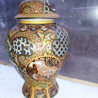 Голяма стара антикварна ваза Сатцума Satsuma рисувана релеф, снимка 6 - Антикварни и старинни предмети - 35141769