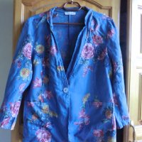 синьо сако на цветя 100%лен, снимка 3 - Сака - 40608042