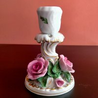 Herend Hungary Three Roses Candle Holder Hand Painted Florals Gold Candlestick Свещница , снимка 13 - Колекции - 40384185