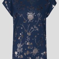 ИЗКЛЮЧИТЕЛНО КРАСИВА тъмносиня блуза с щампа с перлен ефект , снимка 4 - Тениски - 40615556