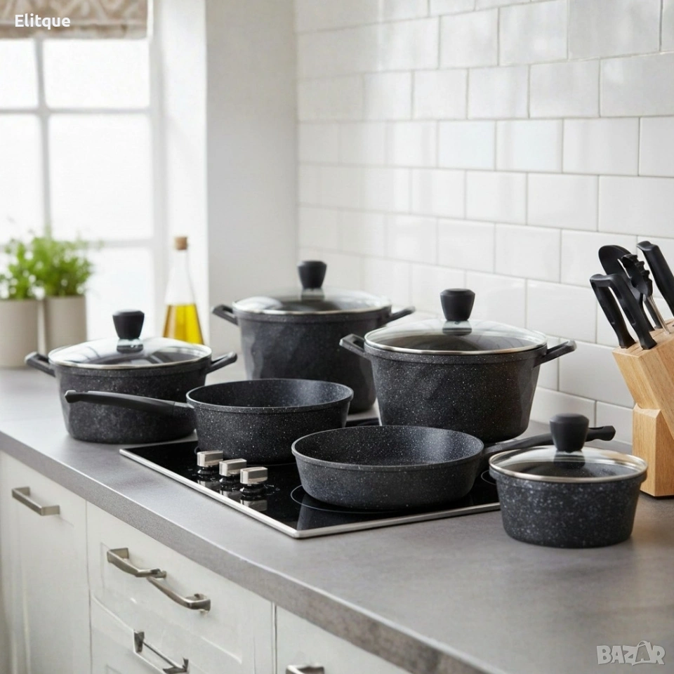 Премиум комплект съдове за готвене 12 части с мраморно покритие Cheffinger, снимка 1