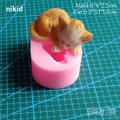 3D Коте Котенце малко спящо силиконов молд форма за фондан гипс сапун смола и др украса, снимка 1