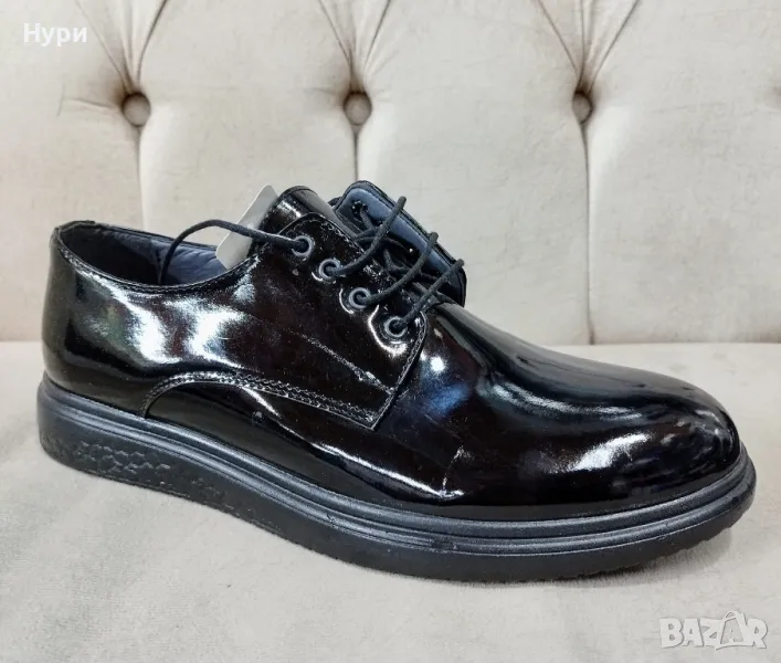 Мъжки официални лачени черни обувки, снимка 1