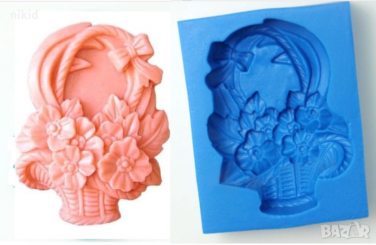 Голяма Кошница с цветя дълбок силиконов молд форма калъп фондан шоколад сапун гипс, снимка 1