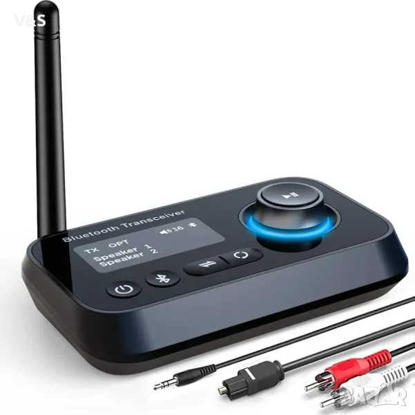 Bluetooth трансмитер приемник 3-в-1 Bluetooth 5.0 аудио адаптер за 2 слушалки с байпас контрол на си, снимка 1