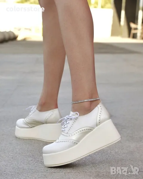 Обувки на платформа - бяла кожа - 450-L, снимка 1