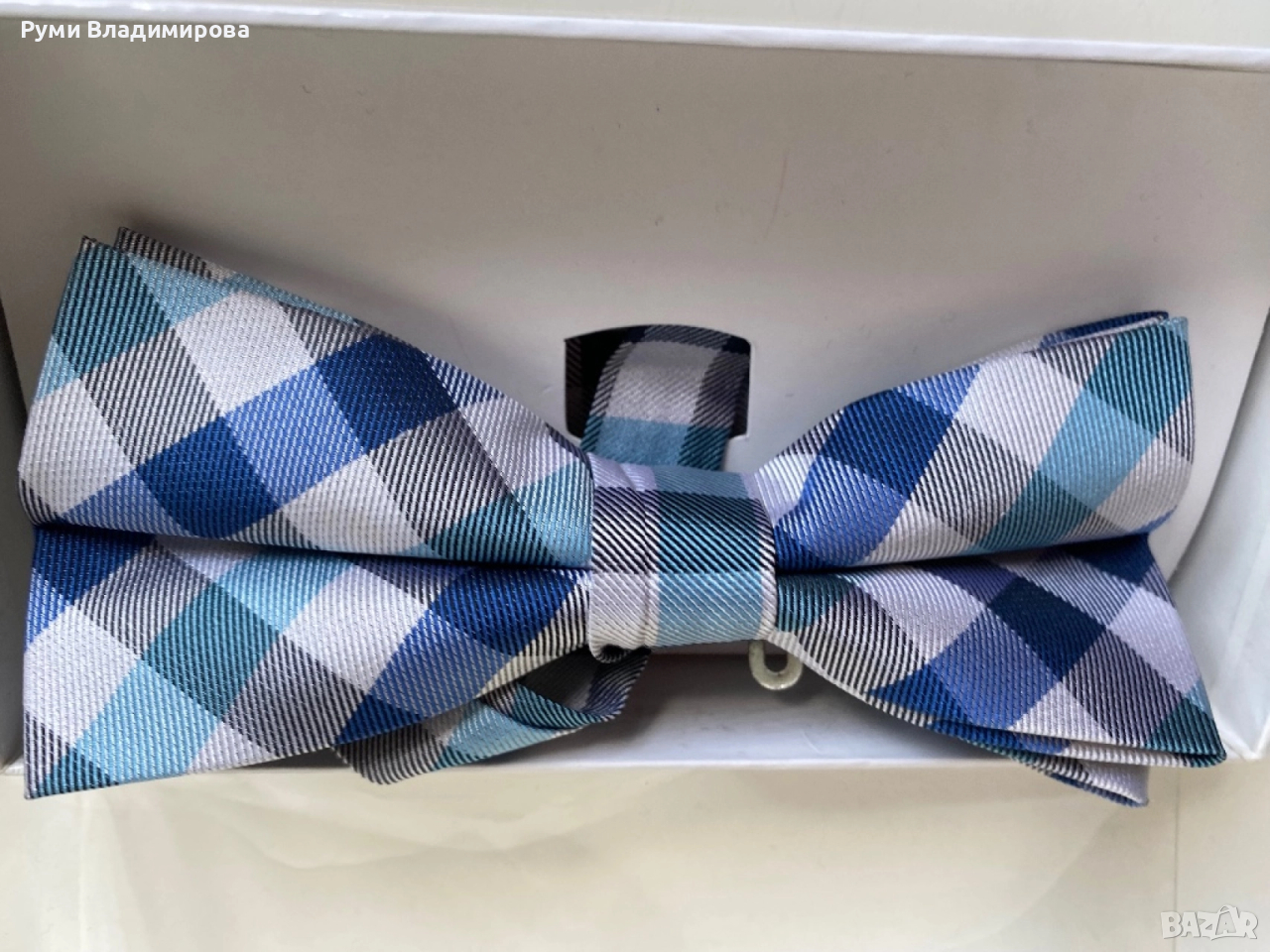 Синя папийонка от 100 % коприна, снимка 1