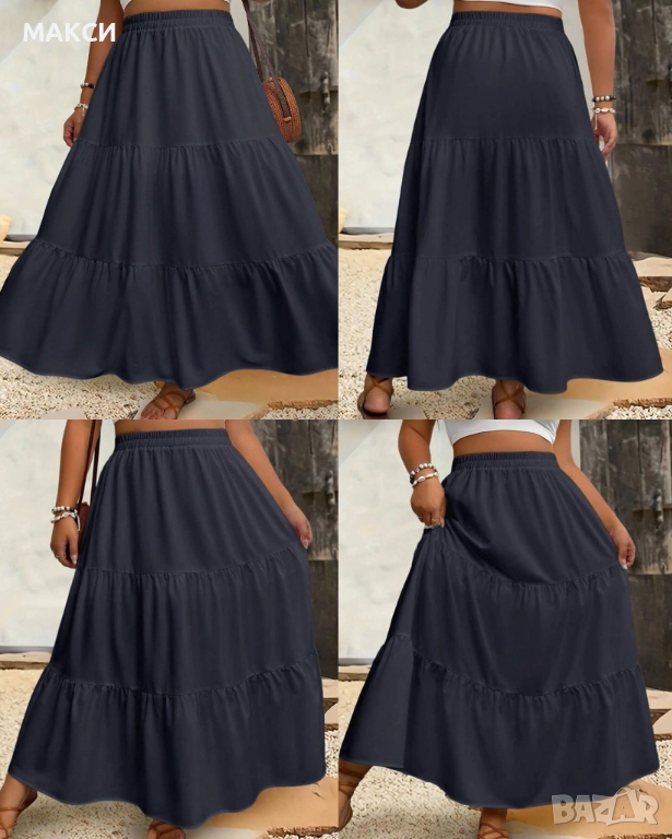 Макси елегантна ефирна дълга клоширана пола с широка ластична талия и волани в тъмно сиво/графит, снимка 1