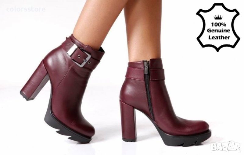 Боти на ток - бордо ЕСТЕСТВЕНА кожа - 3751, снимка 1