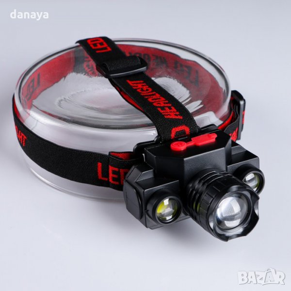 1675 Акумулаторен фенер за глава челник с 3 Led светлини, снимка 1