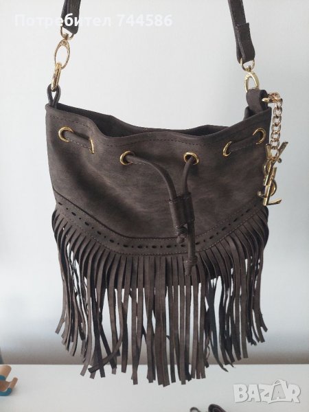 Дамска чанта Yves Saint Laurent YSL велурена с ресни , снимка 1