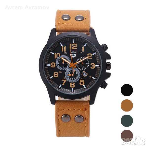 Мъжки часовник с кварцов механизъм и масивна кожена верижка., снимка 1