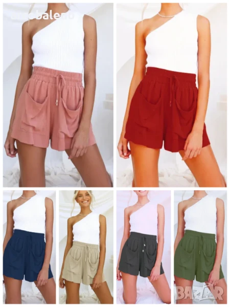 Дамски широки къси панталони с висока талия, 6цвята , снимка 1