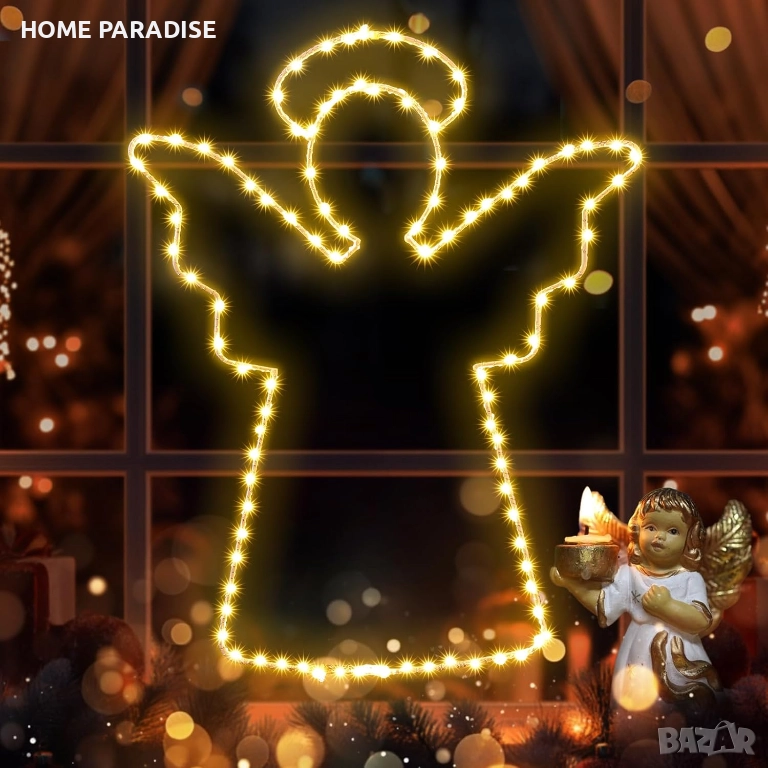 Коледни ангелски светлини - 100 LED/40cm топлобели с таймер, , снимка 1