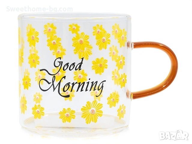 ЧАША С ДРЪЖКА ЖЪЛТИ ЦВЕТЯ 6БР. 0.120Л., снимка 1