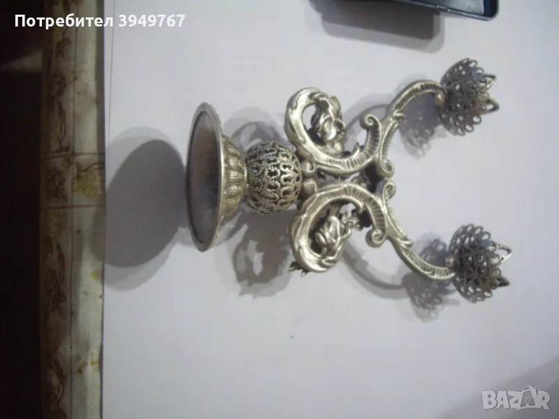 Ръчно изработен малък сребърен свещник., снимка 1