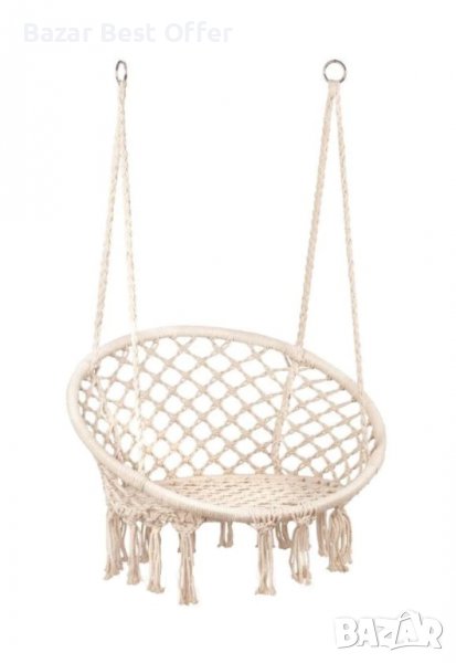 Висящ кръгъл хамак-люлка с ресни, снимка 1
