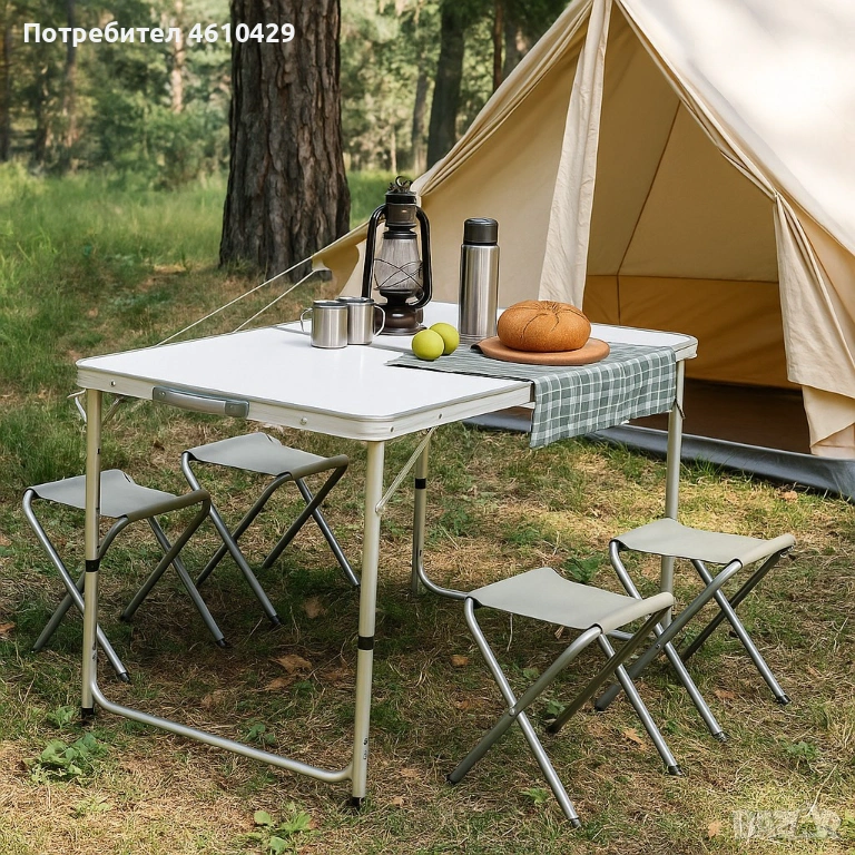 Комплект сгъваема алуминиева маса с 4 стола – идеален за къмпинг, двор и почивка, снимка 1
