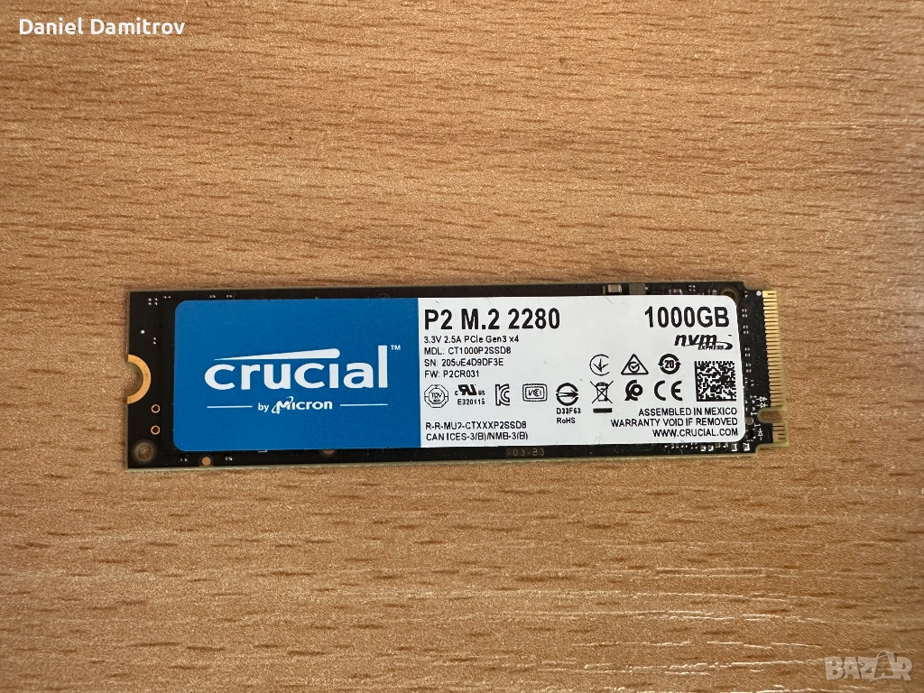 Crucial P2 1TB SSD NVMe, снимка 1