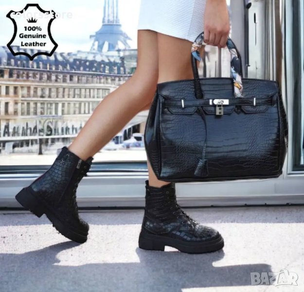 Равни боти - черна ЕСТЕСТВЕНА кожа - 2105, снимка 1